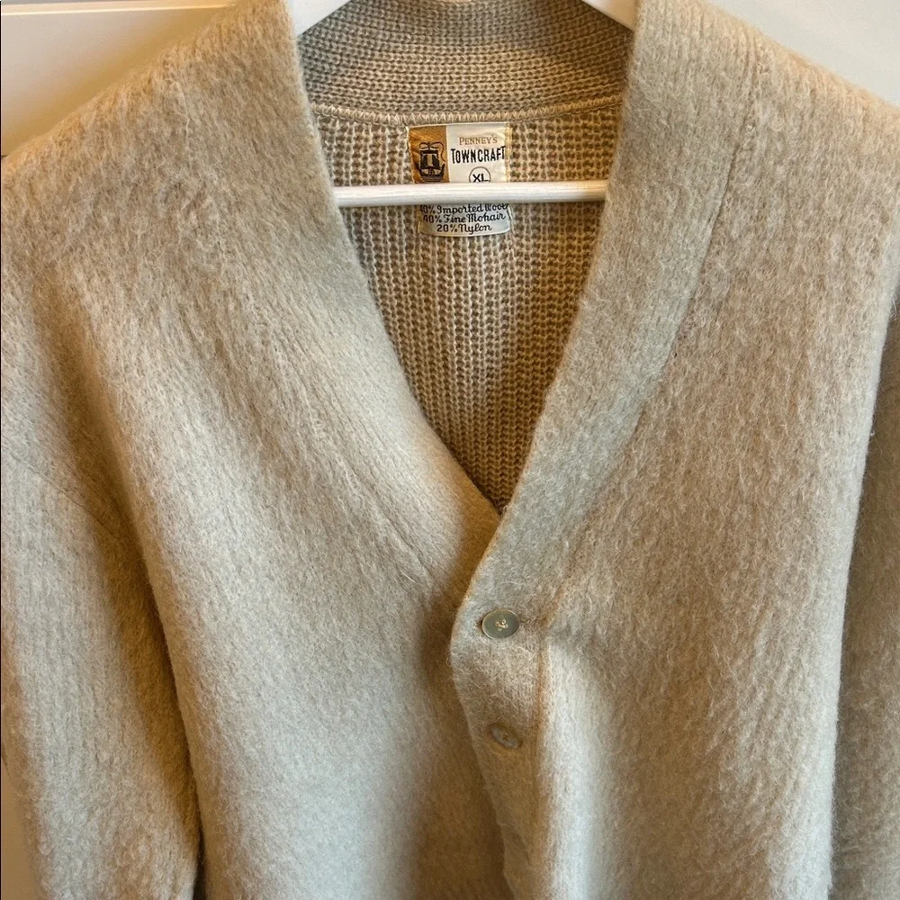 VTG Penney’s Towncraft Women’s Cream Cardigan Wool Mohair Cobain Sweater XL